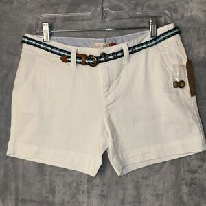 Red Camel Casual Shorts Women Size 9 White Belted Cotton Stretch RN 31104